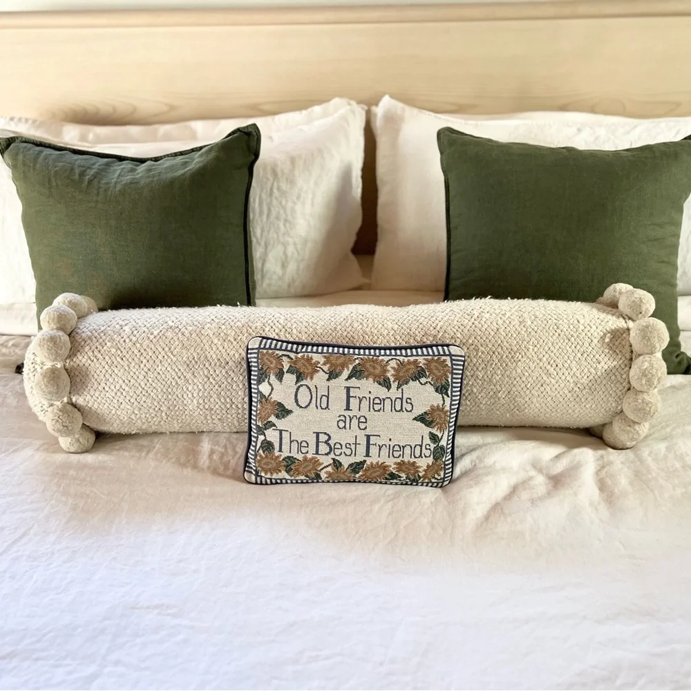 COTTAGE CORE NEEDLEPOINT STYLE CUSHION COASTAL GRANDMOTHER BOHO COUNTRY‎ EUC